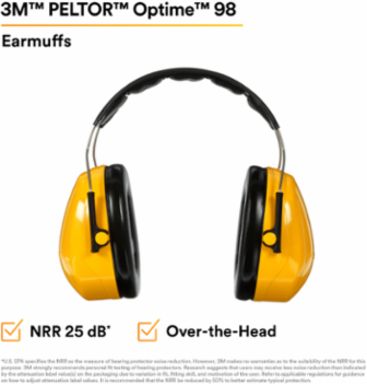 3M™ PELTOR™ Optime™ 98 Earmuffs H9A, Over-the-Head, 10 EA/Case