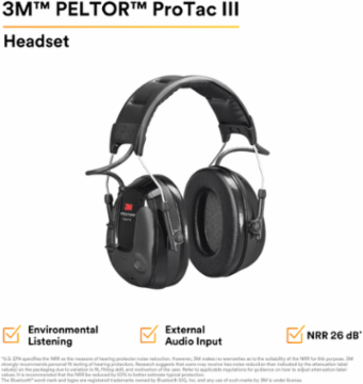 3M™ PELTOR™ ProTac III MT13H221A, Headset, Black, Headband, 10 Each/Case