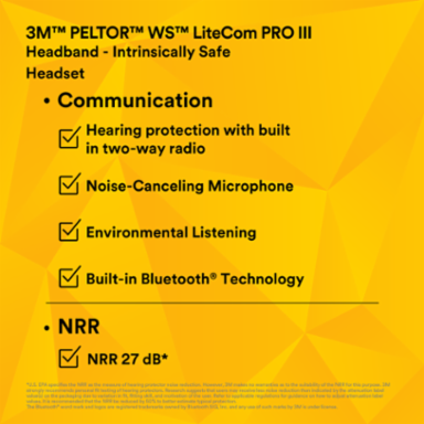 3M™ PELTOR™ WS™ LiteCom PRO III Headset - Headband - Intrinsically Safe - MT73H7F4D10NA-50