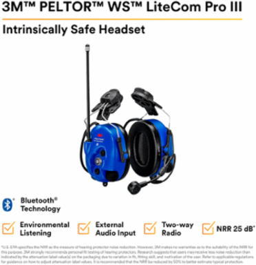 3M™ PELTOR™ WS™ LiteCom PRO III Headset - Hard Hat Attached - Intrinsically Safe - MT73H7P3E4D10NA-50