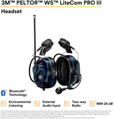 3M™ PELTOR™ WS™ LiteCom PRO III Headset - Hard Hat Attached - MT73H7P3E4D10-NA