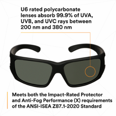 3M™ Maxim™ Elite 1000 Series, MXE1002SGAF-BLK, Black Frame, Scotchgard™ Anti-Fog Coating, Gray AF-AS Lens, 20 ea/Case