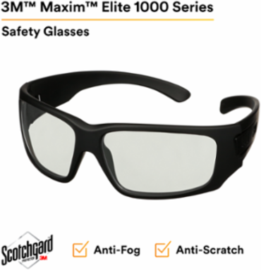 3M™ Maxim™ Elite 1000 Series, MXE1007SGAF-BLK, Black Frame, Scotchgard™ Anti-Fog Coating, I/O Gray AF-AS Lens, 20 ea/Case