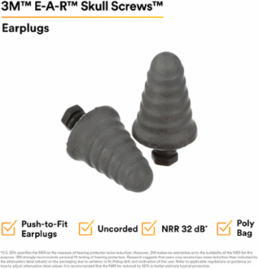 3M™ E-A-R™ Skull Screws™ Earplugs P1300, Uncorded, 480 Pair/Case