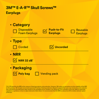 3M™ E-A-R™ Skull Screws™ Earplugs P1300, Uncorded, 480 Pair/Case