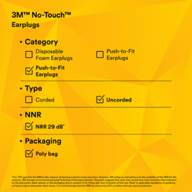 3M™ No-Touch™ Foam Earplugs P2000, Uncorded, 400 Pair/Case