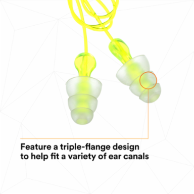 3M™ Tri-Flange™ Earplugs P3000, Corded, 400 Pair/Case