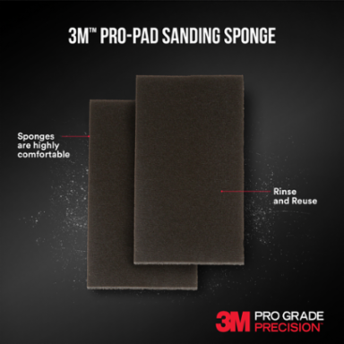3M™ Pro-Pad™ Sanding Sponge, PRPD-80, 2.88 in x 4 in x .5 in, 80 Grit, 54/cs