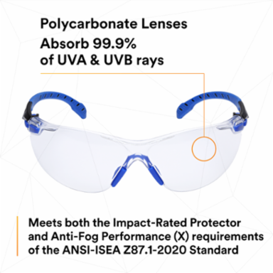 3M™ Solus™ Safety Glasses 1000-Series S1101SGAF-KT, Kit, Foam, Strap, Black/Blue, Clear Scotchgard™ Anti-fog lens, 20 EA/Case