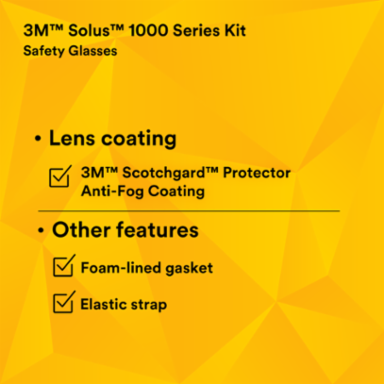 3M™ Solus™ Safety Glasses 1000-Series S1101SGAF-KT, Kit, Foam, Strap, Black/Blue, Clear Scotchgard™ Anti-fog lens, 20 EA/Case