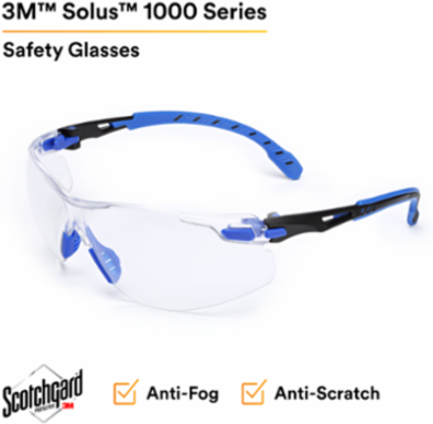 3M™ Solus™ 1000-Series Safety Glasses S1101SGAF, Black/Blue, Clear Scotchgard™ Anti-Fog Lens, 20 EA/Case