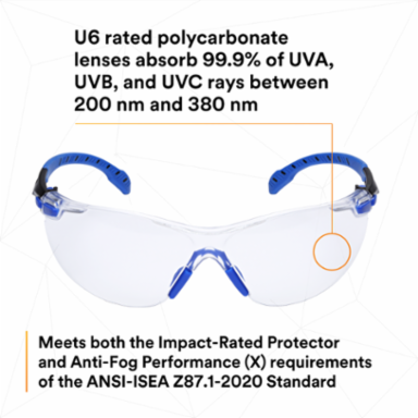 3M™ Solus™ 1000-Series Safety Glasses S1101SGAF, Black/Blue, Clear Scotchgard™ Anti-Fog Lens, 20 EA/Case