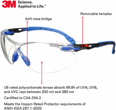 3M™ Solus™ 1000-Series Safety Glasses S1101SGAF, Black/Blue, Clear Scotchgard™ Anti-Fog Lens, 20 EA/Case