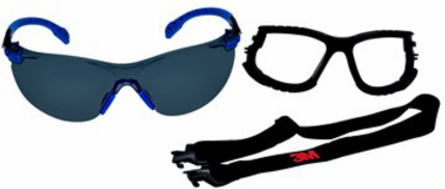 3M Solus 1000-Series S1102SGAF-KT Foam Strap, Black/Blue, Grey Scotchgard Anti-fog Lens, 20 EA/Case
