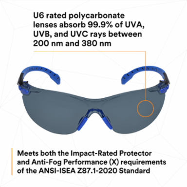 3M™ Solus™ 1000-Series Safety Glasses S1102SGAF, Black/Blue, Grey Scotchgard™ Anti-Fog Lens, 20 EA/Case