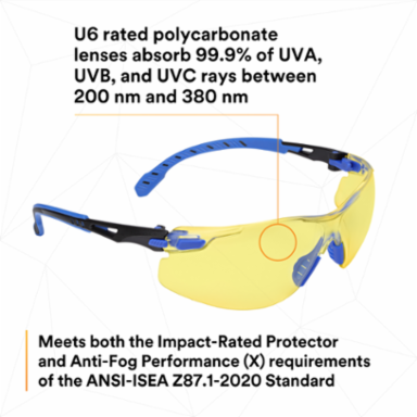 3M™ Solus™ 1000-Series Glasses S1103SGAF, Black/Blue, Amber Scotchgard™ Anti-Fog Lens, 20 EA/Case