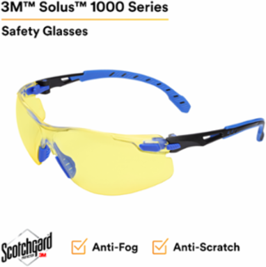 3M™ Solus™ 1000-Series Glasses S1103SGAF, Black/Blue, Amber Scotchgard™ Anti-Fog Lens, 20 EA/Case