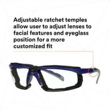 3M™ Solus™ 2000 Series, S2001SGAF-BGR-F, Gray/Blue-Green Temples, Scotchgard™ Anti-Fog Coating, Clear AF-AS lens,Foam Gskt 20ea/cs