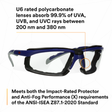 3M™ Solus™ 2000 Series, S2001SGAF-BGR-F, Gray/Blue-Green Temples, Scotchgard™ Anti-Fog Coating, Clear AF-AS lens,Foam Gskt 20ea/cs