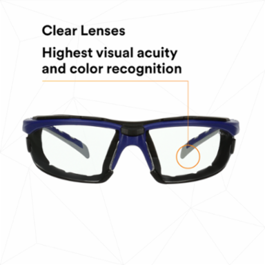 3M™ Solus™ 2000 Series, S2001SGAF-BGR-F, Gray/Blue-Green Temples, Scotchgard™ Anti-Fog Coating, Clear AF-AS lens,Foam Gskt 20ea/cs