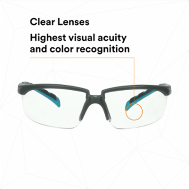 3M™ Solus™ 2000 Series, S2001SGAF-BGR, Gray/Blue-Green Temples, Scotchgard™ Anti-Fog Coating, Clear AF-AS lens, 20ea/cs