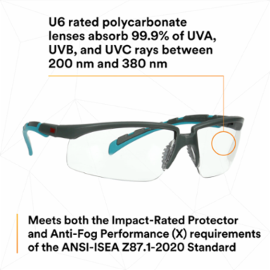 3M™ Solus™ 2000 Series, S2001SGAF-BGR, Gray/Blue-Green Temples, Scotchgard™ Anti-Fog Coating, Clear AF-AS lens, 20ea/cs