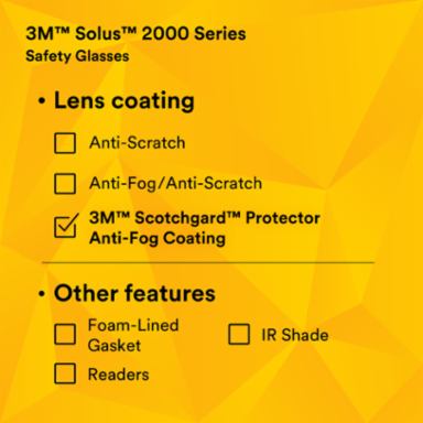 3M™ Solus™ 2000 Series, S2002SGAF-BGR, Gray/Blue-Green Temples, Scotchgard™ Anti-Fog Coating, Gray AF-AS lens, 20ea/cs