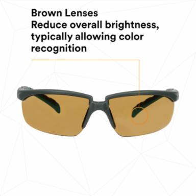 3M™ Solus™ 2000 Series, S2005SGAF-BGR, Gray/Blue-Green Temples, Scotchgard™ Anti-Fog Coating, Brown AF-AS lens, 20ea/cs