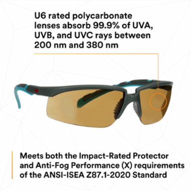 3M™ Solus™ 2000 Series, S2005SGAF-BGR, Gray/Blue-Green Temples, Scotchgard™ Anti-Fog Coating, Brown AF-AS lens, 20ea/cs