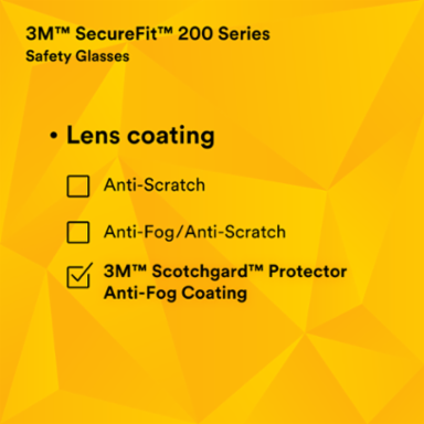 3M™ SecureFit™ 200 Series SF201SGAF-BLU, Blue Temples, Clear Scotchgard™ Anti-Fog Lens, 20 ea/Case
