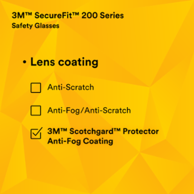 3M™ SecureFit™ Protective Eyewear 200 Series SF204SGAF-BLU, Blue Temples, Blue Scotchgard™ Anti-Fog Lens, 20 ea/Case