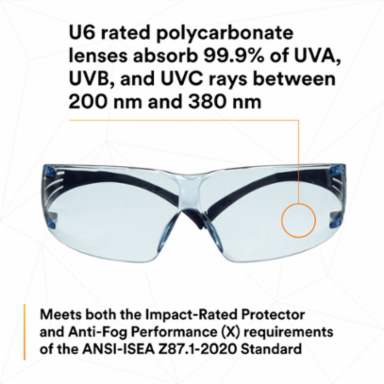 3M™ SecureFit™ Protective Eyewear 200 Series SF204SGAF-BLU, Blue Temples, Blue Scotchgard™ Anti-Fog Lens, 20 ea/Case