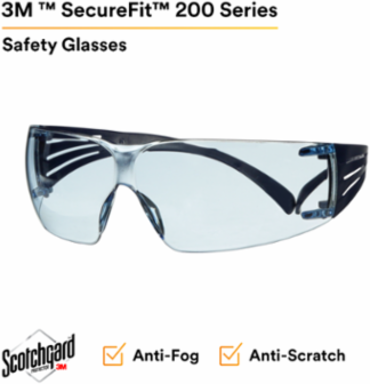 3M™ SecureFit™ Protective Eyewear 200 Series SF204SGAF-BLU, Blue Temples, Blue Scotchgard™ Anti-Fog Lens, 20 ea/Case