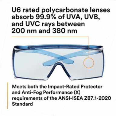 3M™ SecureFit™ 3700 Series, SF3704SGAF-BLU, Blue Temples, Scotchgard™ Anti-Fog Coating, Light Blue OTG AF-AS lens 10 ea/Case