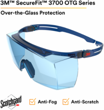 3M™ SecureFit™ 3700 Series, SF3704SGAF-BLU, Blue Temples, Scotchgard™ Anti-Fog Coating, Light Blue OTG AF-AS lens 10 ea/Case