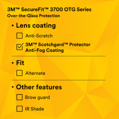 3M™ SecureFit™ 3700 Series, SF3704SGAF-BLU, Blue Temples, Scotchgard™ Anti-Fog Coating, Light Blue OTG AF-AS lens 10 ea/Case