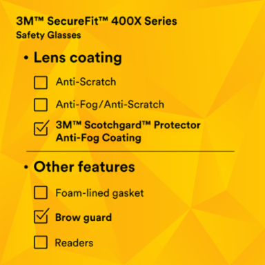3M™ SecureFit™ 400 Series Safety Glasses SF401XSGAF-BLU, Blue/Gray, Clear Scotchgard™ Anti-Fog/Anti-Scratch Lens, 20 ea/Case