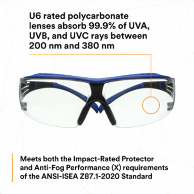 3M™ SecureFit™ 400 Series Safety Glasses SF401XSGAF-BLU, Blue/Gray, Clear Scotchgard™ Anti-Fog/Anti-Scratch Lens, 20 ea/Case