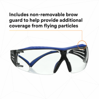 3M™ SecureFit™ 400 Series Safety Glasses SF401XSGAF-BLU, Blue/Gray, Clear Scotchgard™ Anti-Fog/Anti-Scratch Lens, 20 ea/Case