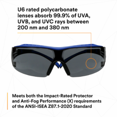 3M™ SecureFit™ 400 Series Safety Glasses SF402XSGAF-BLU, Blue/Gray, Gray Scotchgard™ Anti-Fog/Anti-Scratch Lens, 20 ea/Case