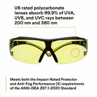 3M™ SecureFit™ 400 Series Safety Glasses SF403XSGAF-YEL, Yellow/Black, Amber Scotchgard™ Anti-Fog/Anti-Scratch Lens, 20 EA/Case