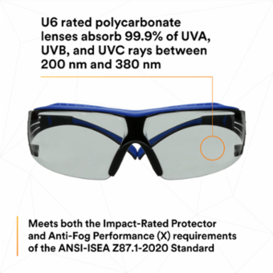 3M™ SecureFit™ 400 Series Safety Glasses SF407XSGAF-BLU, BLU/GRY, I/O GRY Scotchgard™ Anti-Fog/Anti-Scratch Lens, 20 ea/Case