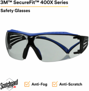 3M™ SecureFit™ 400 Series Safety Glasses SF407XSGAF-BLU, BLU/GRY, I/O GRY Scotchgard™ Anti-Fog/Anti-Scratch Lens, 20 ea/Case
