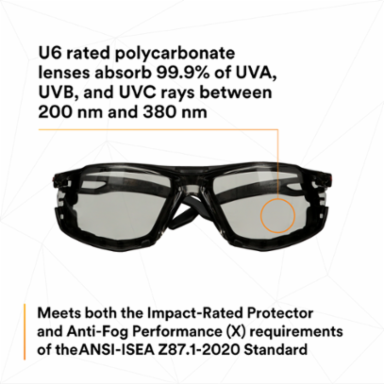 3M™ SecureFit™ 500 Series SF507SGAF-BLK-FM, Black, Scotchgard™ Anti-Fog Coating, IO Gray AF-AS Lns, Fm Gskt, 20 ea/Case