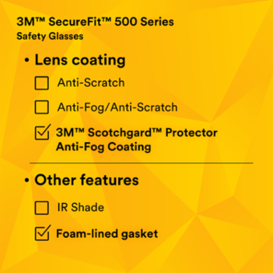 3M™ SecureFit™ 500 Series SF507SGAF-BLK-FM, Black, Scotchgard™ Anti-Fog Coating, IO Gray AF-AS Lns, Fm Gskt, 20 ea/Case