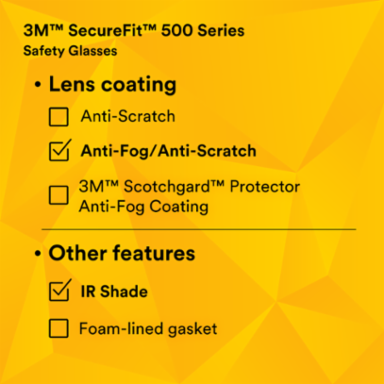 3M™ SecureFit™ 500 Series SF550AF-GRN, Black/Green, IR 5.0 Gray AF-AS Lens, 20 ea/Case