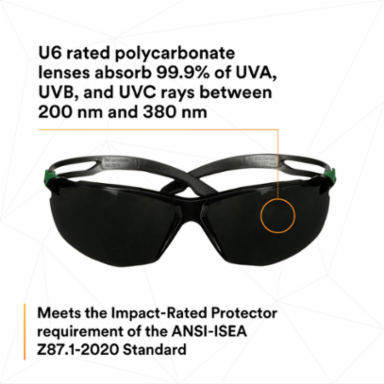 3M™ SecureFit™ 500 Series SF550AF-GRN, Black/Green, IR 5.0 Gray AF-AS Lens, 20 ea/Case
