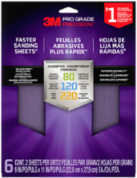 3M™ Pro Grade Precision™ Sanding Sheets w/ NO-SLIP GRIP™ Backing SHRASST-PGP-6T, 9 in x 11 in, ASST Gr, 6 Shts/Pk