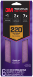 3M™ Pro Grade Precision™ Faster Sanding Sheets w/NO-SLIP GRIP™ Backing,SHTR220-PGP-6T,3 2/3 in x 9 in, 220 Gr, 6 Shts/pk