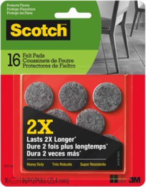 Scotch™ Heavy Duty Felt Pads 1-in Round, SP872-NA, 16-ct